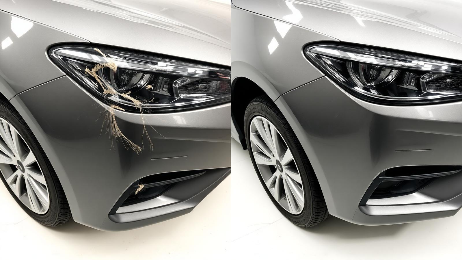 Comparativo antes e depois de reparo de funilaria e pintura